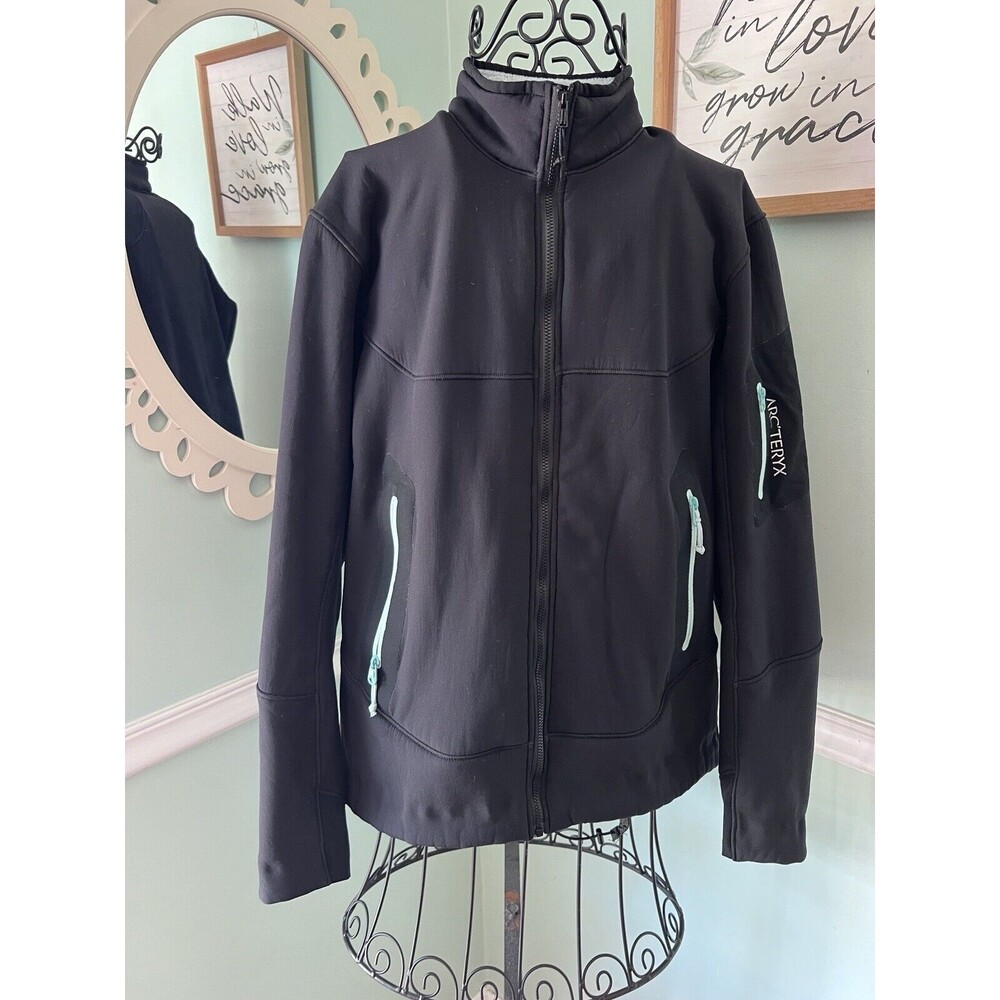 ARC'TERYX‎ Large Jacket 12-14 BLACK SHELL  Polartec Fleece Lined Mint Zip